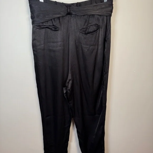 ett:twa by Anthropologie Black Satin Tie High Waist Pants Size 12 - Picture 5 of 7